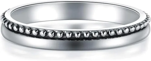 Vista 2 de BORUO Anillo de plata de ley 925 de alto pulido, cuentas finas, apilable, resistente al deslustre, anillo de boda de compromiso de 0.079in, anillo