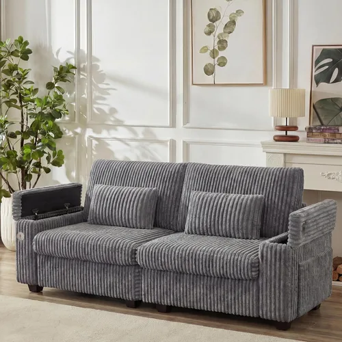 Vista 17 de Sofá seccional de pana sin hueso de 107 pulgadas para sala de estar, sofá modular con diván en forma de L, moderno sofá modular con asiento profundo