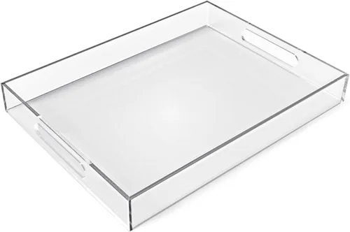 Vista 12 de Bandeja de acrílico para servir (12 x 12 x 2 pulgadas) con asas, a prueba de derrames, bandeja decorativa transparente para aperitivos, desayuno