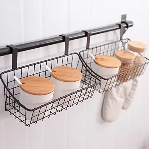Vista 4 de Cesta de almacenamiento de alambre para colgar en la pared, sin perforación, con adhesivo para cocina, baño, dormitorio, 2 unidades, color negro