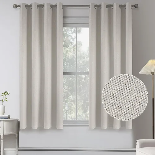 Vista 43 de KEQIAOSUOCAI Cortinas de lino 100% opacas de 100 pulgadas de largo, 2 paneles para dormitorio, estilo casa de campo moderna, completamente negro