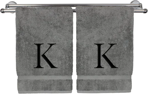 Vista 150 de Toalla de mano monogramada, regalo personalizado, juego de 2 - Toalla bordada con letra de bloque dorada - Extra absorbente 100% algodón turco