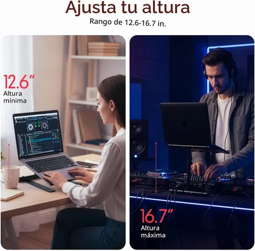Vista 6 de Soporte de mesa Pyle plpts47 para todo tipo de dispositivos. Estación de trabajo para DJ con estantes en dos niveles., Negro