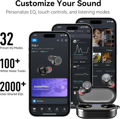 Vista 6 de TOZO - T10 - Auriculares inalámbricos Bluetooth 5.0 1 Negro