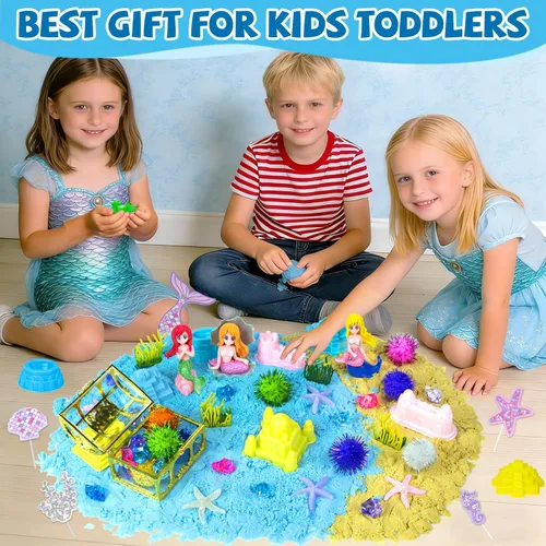 Vista 6 de YongnKids Juguetes de Caja de Arena Sensorial de Sirena para Niños Pequeños Niñas - Juguetes de Sirena para Niños Kit de Arena de Juego Juguete