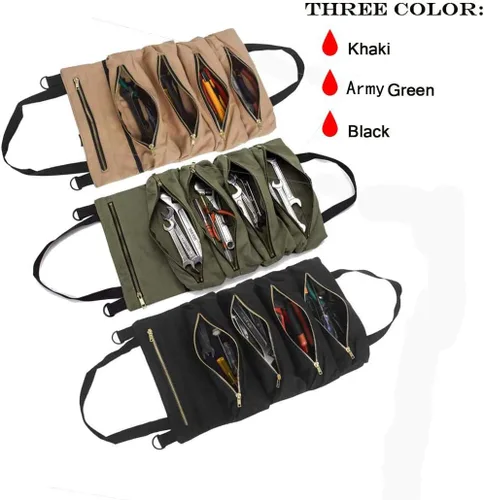 Vista 6 de Bolsa de herramientas enrollable, bolsa enrollable para llaves, organizador de herramientas de lona multiusos para cubo, kit de automóvil, bolsa