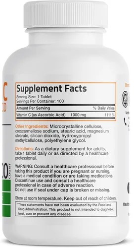 Vista 2 de Vitamina C Bronson Vitamins, pastillas de 0,035 oz premium sin OMG, ácido ascórbico, 1
