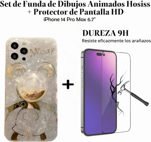 Vista 2 de Funda de dibujos animados para iPhone XR 6.1'' con protector de pantalla HD, Mickey Mouse con soporte para teléfono celular de arena movediza