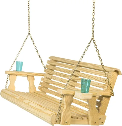 Vista 16 de Columpio Amish resistente para terraza (800 lb) con cadenas para colgar y posavasos Tinte negro semisólido