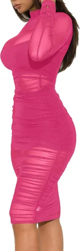 Vista 3 de LYANER Vestido de malla para mujer, de manga larga, ajustado, de 3 piezas, con pantalones cortos