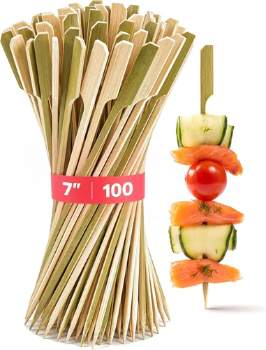 Vista 8 de GUSTO Paquete de 100 palillos de madera de 3 pulgadas, brochetas de bambú, palillos de dientes para cócteles, parrilla, aperitivos, frutas, barbacoa
