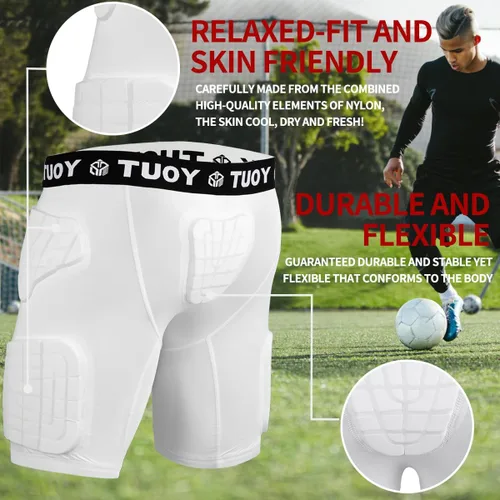 Vista 6 de Faja de fútbol acolchada para hombre, 5 almohadillas, almohadillas de fútbol integradas con protector de muslos para fútbol y béisbol