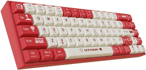 Vista 2 de AK680 - Teclado mecánico compacto con cable, diseño rojo y blanco, 68 teclas, interruptor táctil marrón intercambiable en caliente, teclado