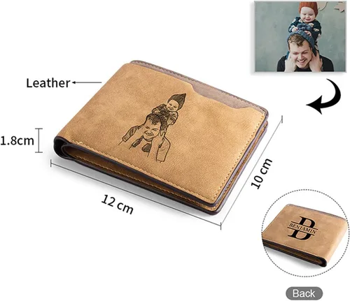 Vista 2 de Cartera personalizada para hombres – Cartera con foto personalizada grabada con imagen personalizada y nombre inicial regalos para él, novio, marido