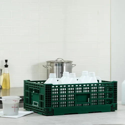Vista 10 de Restaurantware Cater Tek - Caja plegable de 36 litros, 1 caja de almacenamiento apilable, con asas de diseño de malla, caja plegable de plástico