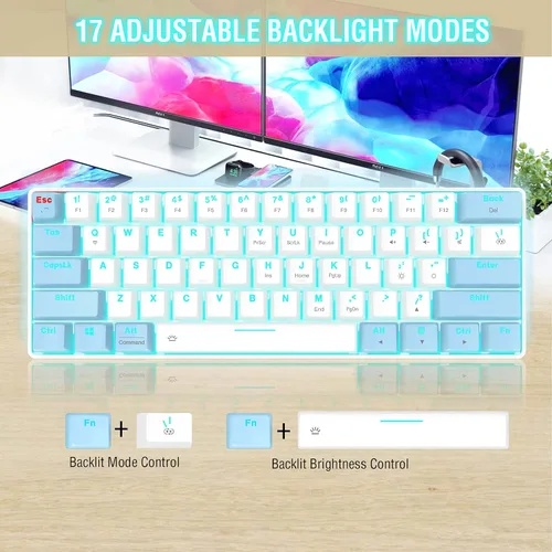 Vista 4 de EDJO Teclado mecánico Bluetooth 60 teclado mecánico inalámbrico y con cable para juegos con interruptores rojos y retroiluminación teclado