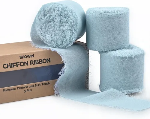Vista 15 de 3 rollos de cinta de gasa con flecos hecha a mano, de chifón, color negro, de 1.5 pulgadas de ancho x 7 yardas de largo, cinta estilo seda