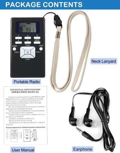 Vista 6 de ZHIWHIS Mini radio FM portátil, pantalla digital LCD estéreo, sintonización, transistor, receptor de conferencias con auriculares, radio de bolsillo
