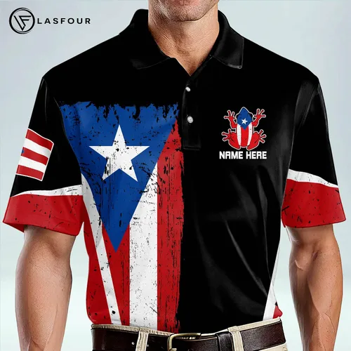 Vista 4 de LASFOUR Camisetas personalizadas de Puerto Rico 3D para hombre camisas personalizadas del orgullo puertorriqueño polo de Puerto Rico para hombre