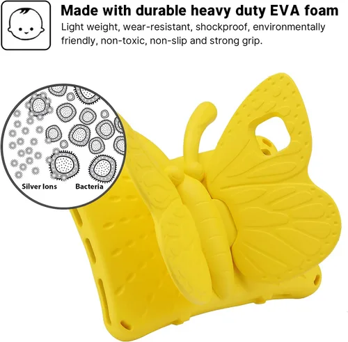 Vista 28 de FW Fire 7 - Funda para tablet para niños, Amazon Fire 7 2022, funda de mariposa con luz de atril, EVA, protección contra caídas, resistente, a