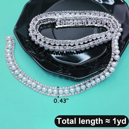 Vista 2 de Adornos de diamantes de imitación de 1 yarda con elegante cadena de diamantes de imitación de cristal de perlas para decoración de bricolaje