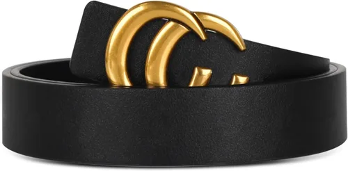 Vista 289 de Cinturón de cuero clásico con hebilla de metal para mujer con vestido de jeans