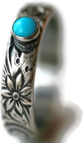 Vista 3 de Arizona Mined Turquoise Anillo Flor Patrón Vintage Plata