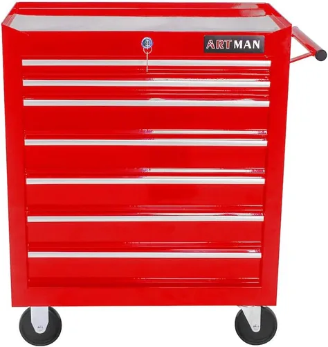 Vista 11 de Carrito de herramientas con ruedas y cajones mecánicos, caja de herramientas resistente con cerradura, carrito de herramientas multifuncional