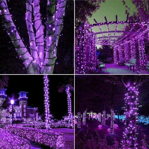 Vista 6 de 100 luces LED de energía solar, cadena de hadas de Navidad para jardín al aire libre e