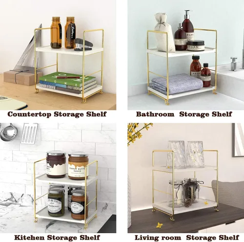 Vista 5 de Repisa de 2 niveles para especias de cocina - Estante organizador apilable independiente para encimera de baño - Soporte organizador de cosméticos