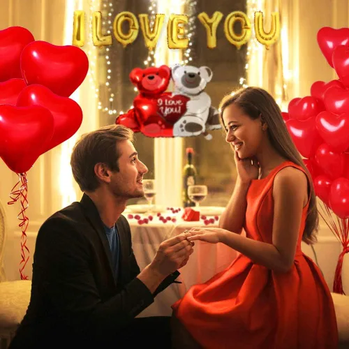 Vista 4 de 50 globos de corazón de amor de 10 pulgadas, globos de corazón de látex rojo para el día de San Valentín, boda, aniversario, compromiso, cumpleaños