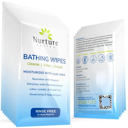 Vista 12 de Nurture XL Toallitas de baño sin enjuague para adultos con aloe Limpieza sin agua para pieles sensibles Toallitas húmedas desechables