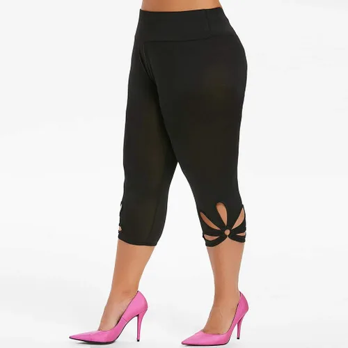 Vista 5 de Aniywn Leggings capri de yoga para mujer, tallas grandes, mallas elásticas de cintura alta, pantalones de yoga, pantalones deportivos ahuecados