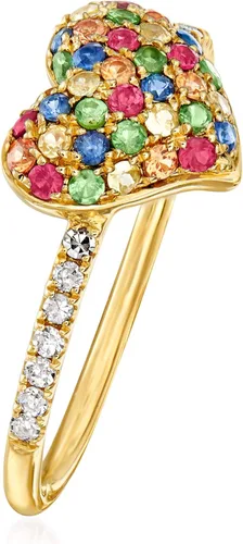 Vista 3 de Ross-Simons Anillo de corazón de 0,50 quilates con diamantes de 0,10 quilates en oro amarillo de 14 quilates, talla 6, multi