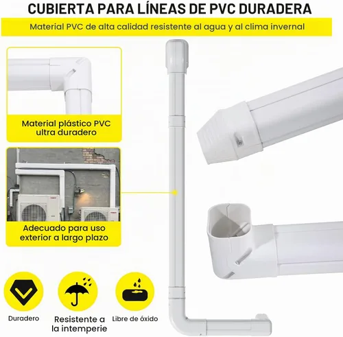 Vista 3 de DWALE Kit de cubierta decorativa de PVC de 3 pulgadas y 17 pies, mini cubierta de línea dividida, para aire acondicionado mini split sin conductos