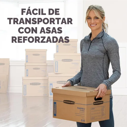 Vista 4 de Bankers Box Caja de mudanza clásica pequeña, paquete de 10 unidades, asas reforzadas, montaje sin cinta, caja con tapa, 15 x 12 x 10 pulgadas