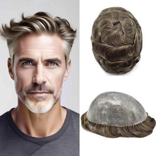 Vista 62 de Mens Toupee Hair System para hombres Piezas de pelo Sistema de reemplazo Poly Skin Toupee para hombres Protesis Capilar Para Hombre 6X8#1 Jet Black