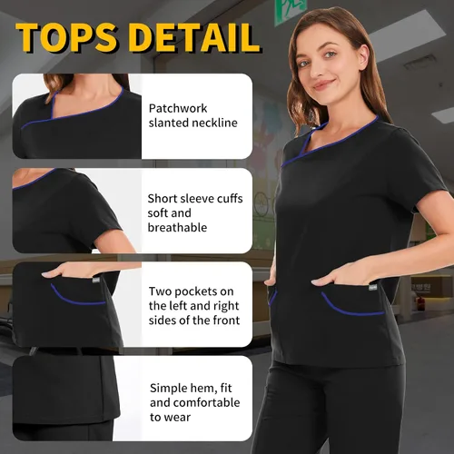Vista 2 de Conjuntos de exfoliantes para mujer uniforme de enfermera camiseta y pantalón deportivo ropa de trabajo traje elástico de manga corta diseño