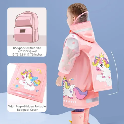 Vista 3 de Chubasqueros impermeables para niños, chaqueta impermeable con capucha, poncho de lluvia para niños y niñas, traje de lluvia reutilizable, ropa