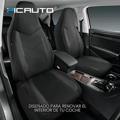 Vista 2 de Pic Auto Fundas de asiento de automóvil de respaldo alto,cuero sintético, compatible con bolsa de aire, ajuste universal, Negro