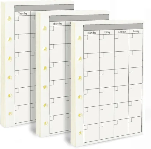 Vista 8 de Papel de repuesto para planificador mensual A6, sin fecha, 6 agujeros perforados, papel de relleno para oficina universitaria, 100gsm, 135 hojas/270