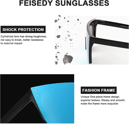 Vista 6 de FEISEDY Gafas de sol sin montura de gran tamaño con espejo para mujeres y hombres, con parte superior plana, escudo cuadrado UV400 B2761, 70mm