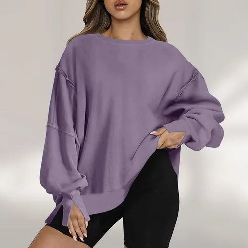 Vista 2 de Sudadera casual de gran tamaño para mujer, manga larga, cuello redondo, sudadera cómoda y a la moda