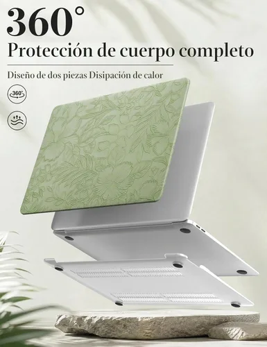 Vista 6 de iCasso - Funda compatible con MacBook Air de 13 pulgadas, versiones 2020-2018 A2337 M1 A2179 A1932, carcasa rígida de plástico con textura de cuero