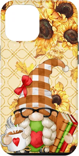 Vista 26 de Sunflower Gnome with Books for Tea Lover Librarian Reading Case for iPhone 16