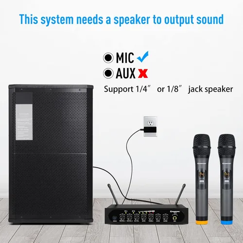 Vista 8 de Sistema de micrófono inalámbrico Micrófono dinámico inalámbrico UHF Micrófono de mano inalámbrico de doble canal con Echo Bluetooth Control