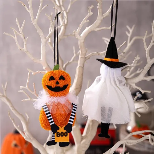 Vista 8 de Juego de 4 adornos para árbol de Halloween, gato negro, calabaza, esqueleto, fantasma, decoraciones colgantes para fiestas de vacaciones, decoración
