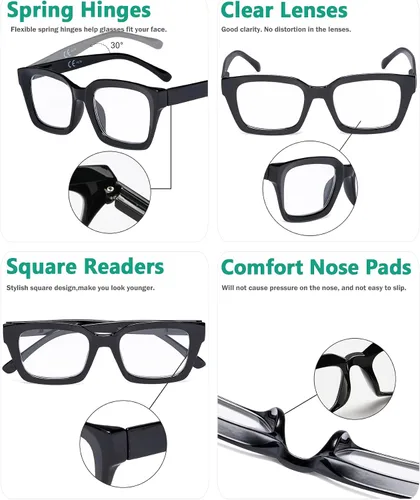 Vista 5 de Eyekepper Gafas de mujer - Gafas de diseño cuadrado de gran tamaño para mujer, color negro