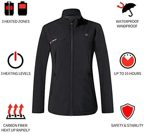 Vista 3 de PROSmart Chaqueta térmica recargable para mujer chaqueta de calentamiento impermeable de 12 V funciona con pilas con batería