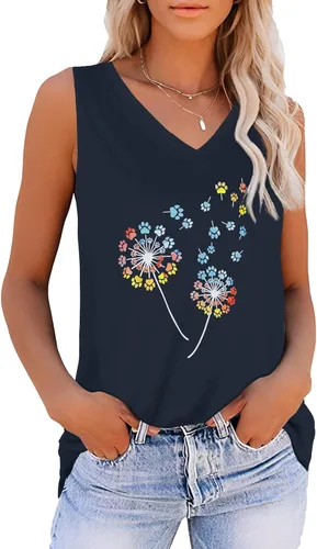 Vista 24 de Camisetas de verano para mujer, sin mangas, con cuello en V, ajuste holgado, casual, blusa tipo túnica Ab Cadetblue